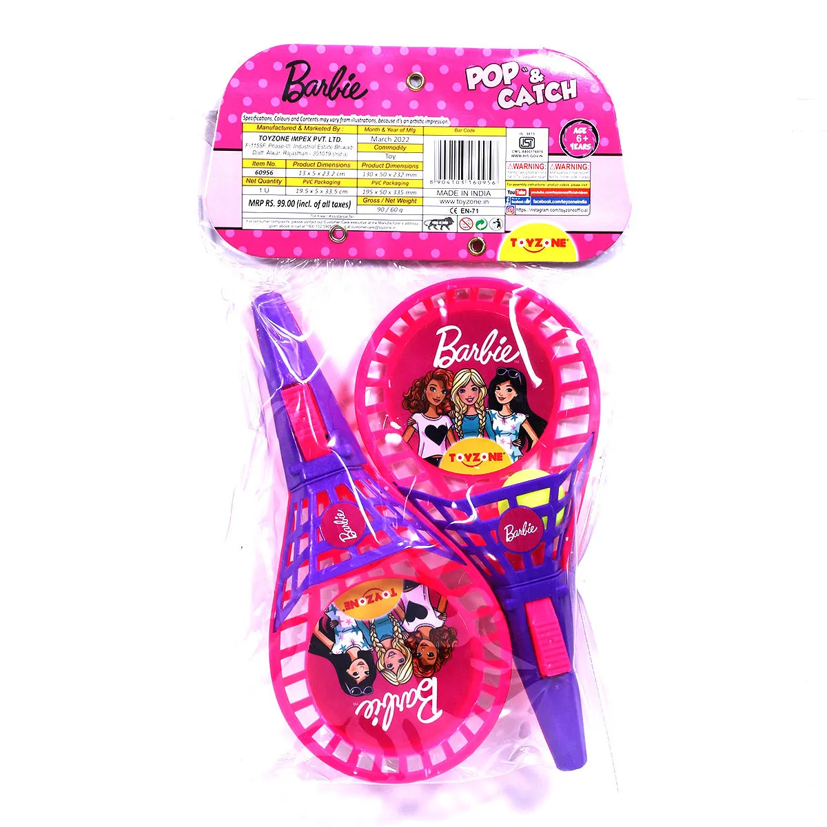 Barbie POP Catch Set Half cut | Launch and catch game | Catch ball set | Handheld launchers | Active play toy | Ball launcher toy | Pop trigger | ball launcher set | For age 3  years
