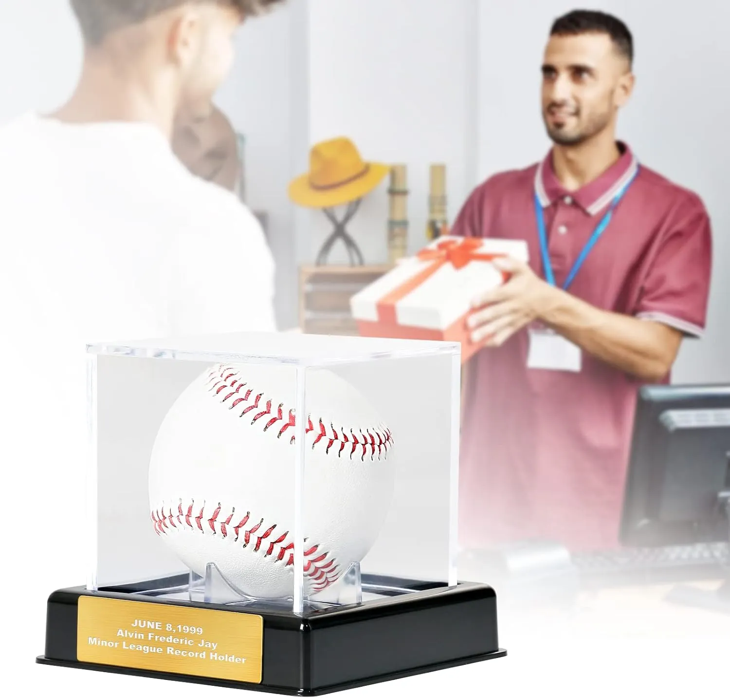 Baseball Display Case with Engraving, UV Protected Acrylic Storage Box, Black Stand - Perfect Valentines Day Gift