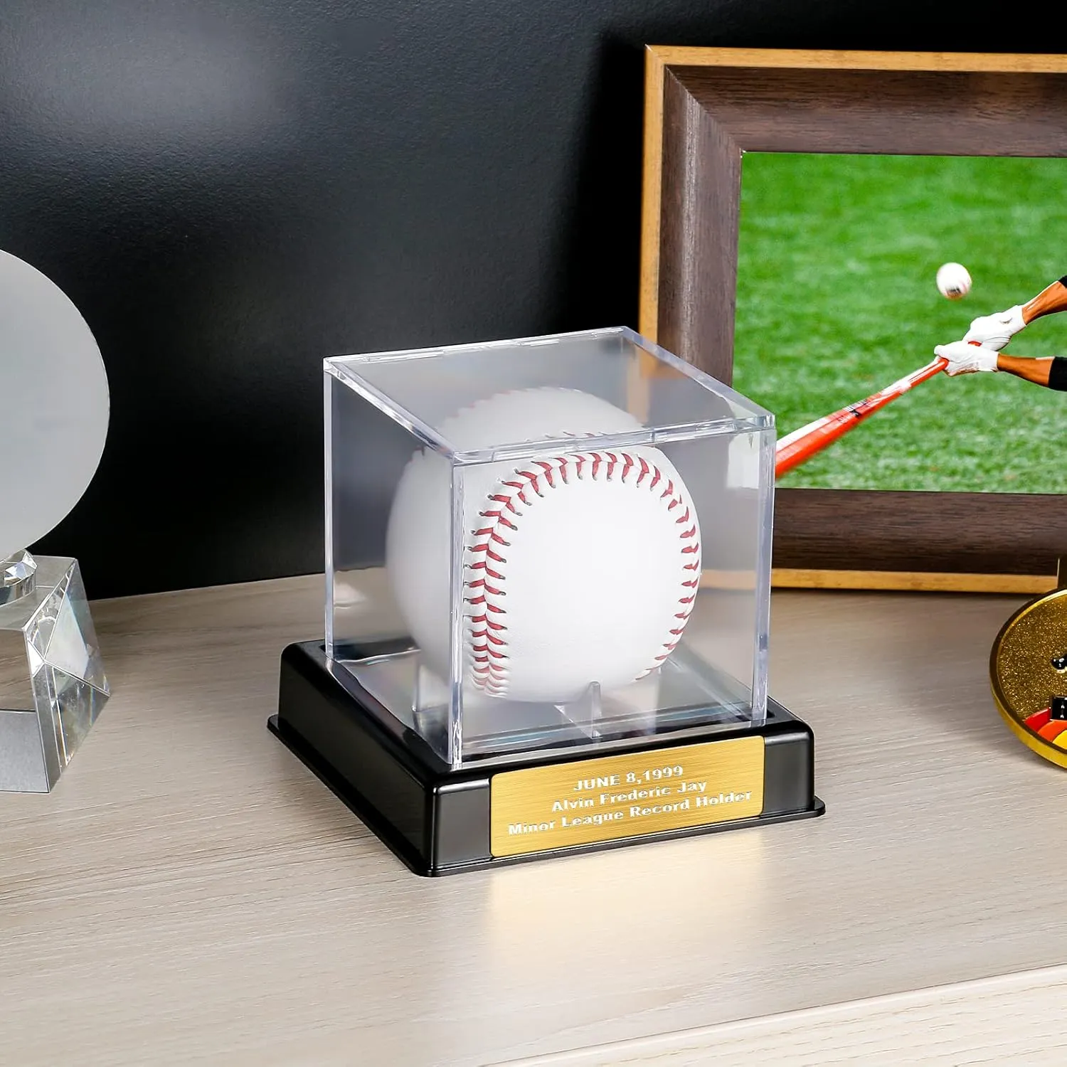 Baseball Display Case with Engraving, UV Protected Acrylic Storage Box, Black Stand - Perfect Valentines Day Gift