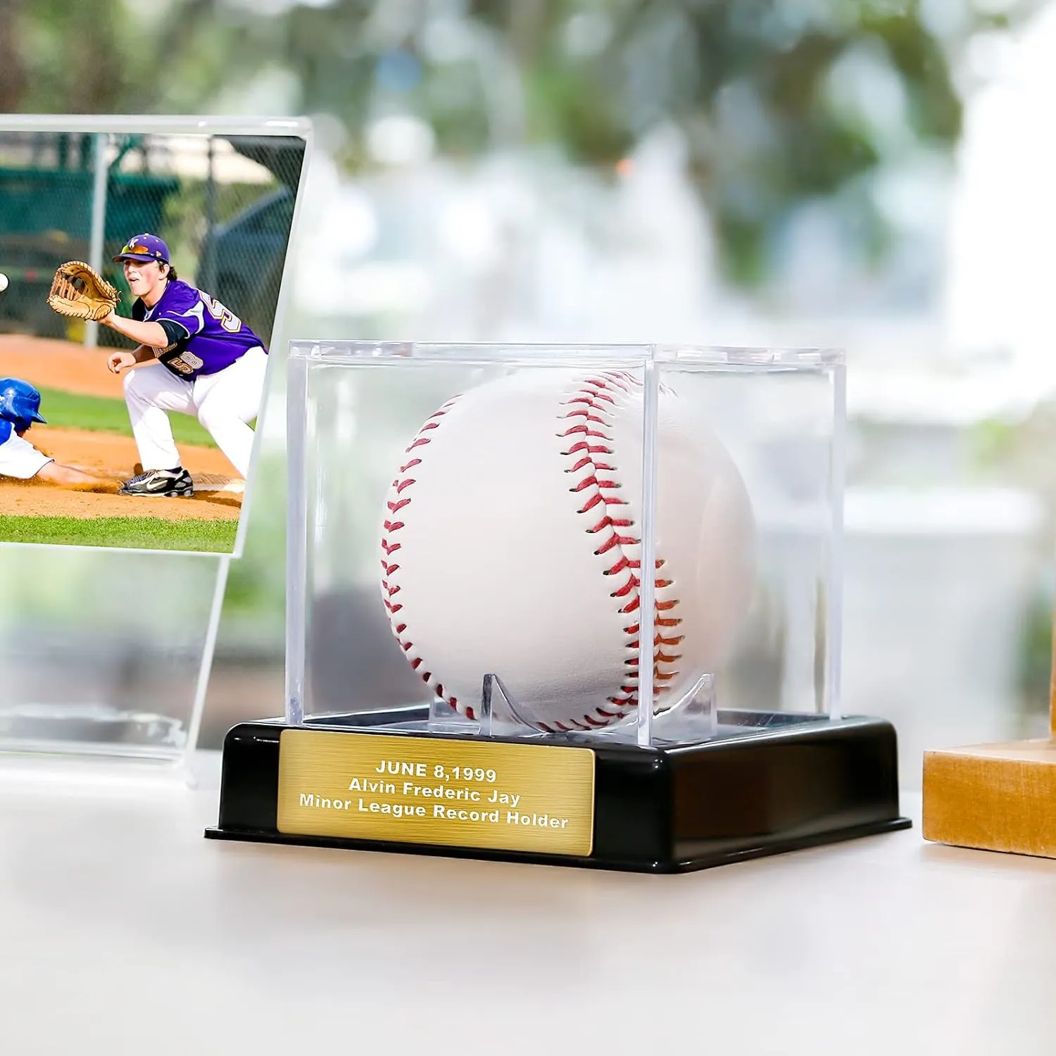 Baseball Display Case with Engraving, UV Protected Acrylic Storage Box, Black Stand - Perfect Valentines Day Gift