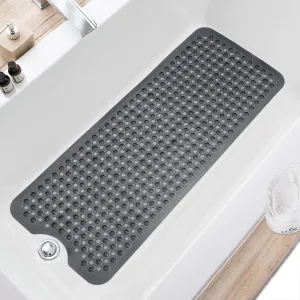 Bath Tub and Shower Mats, Non Slip 40 x 16 Inch Extra Large Bathtub Mat, Machine Washable Bathmat with Drain Holes, Suction Cups for Bathroom Floor, Clear Black