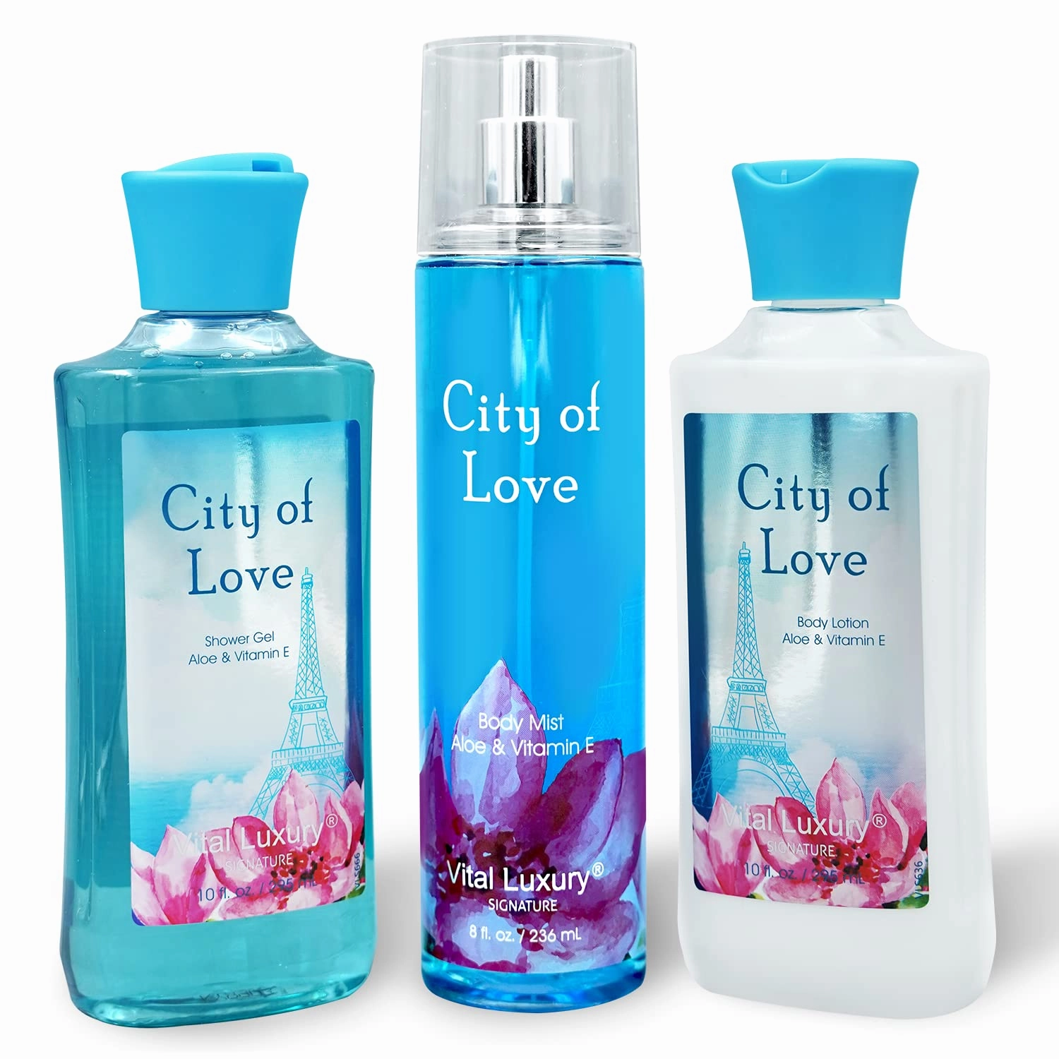 Bath & Body Care Gift Set - Home Spa Set with Body Lotion, Shower Gel and Fragrance Mist (City of Love)