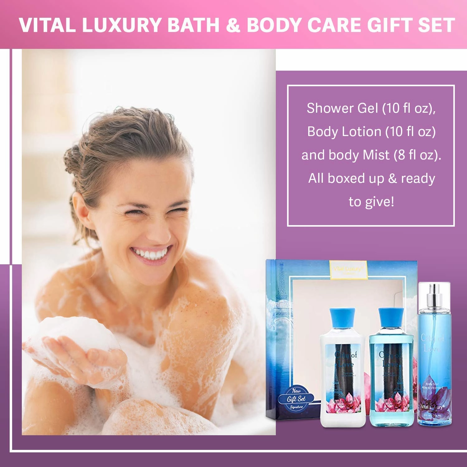 Bath & Body Care Gift Set - Home Spa Set with Body Lotion, Shower Gel and Fragrance Mist (City of Love)