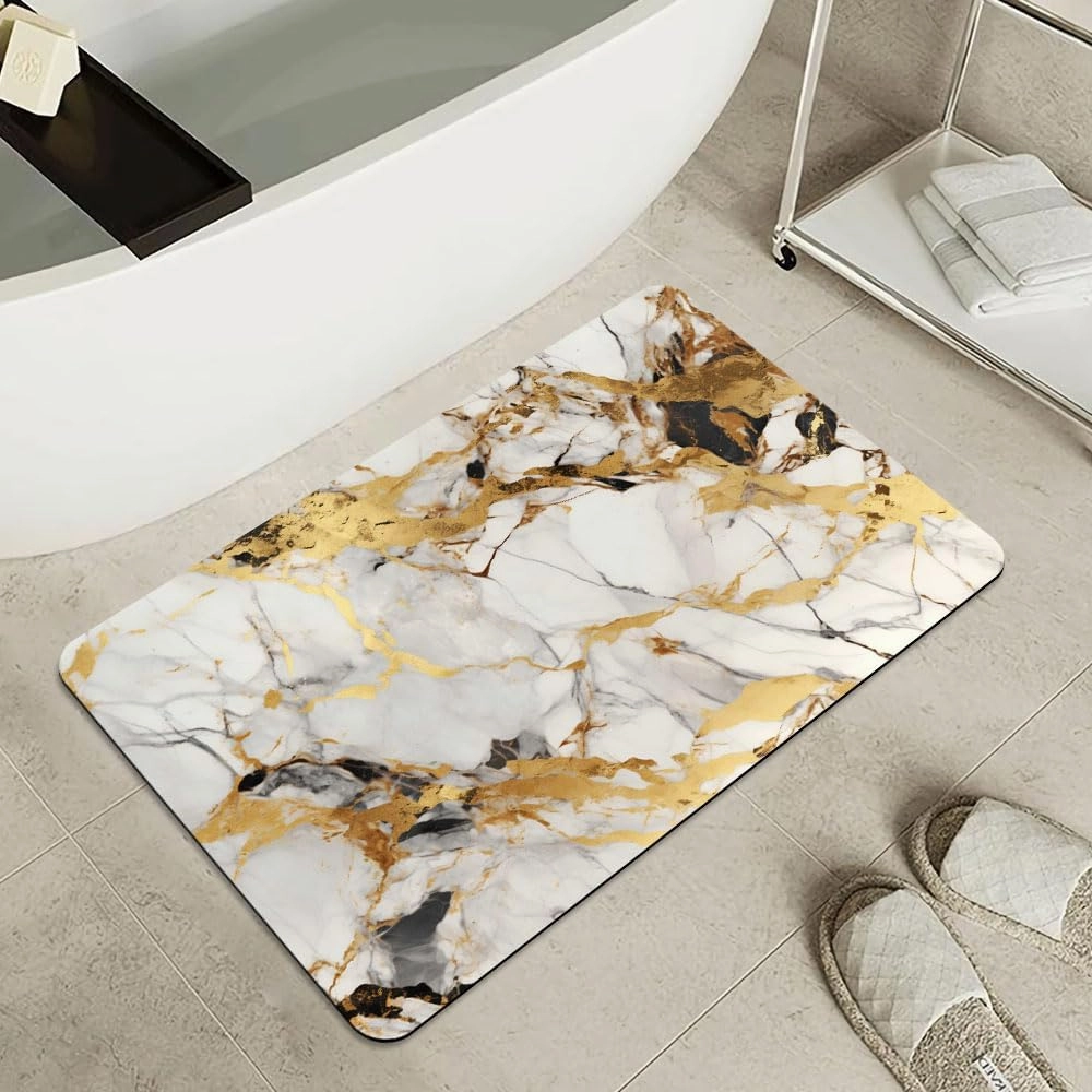Bath Mat-Bathroom Rug，Abstract Marble Gold-Absorbent Non Slip Quick Dry Stain Resistant Easy to Clean Care Shower Rug for Bathtub Shower Room 16×24Inch (40 * 60cm)