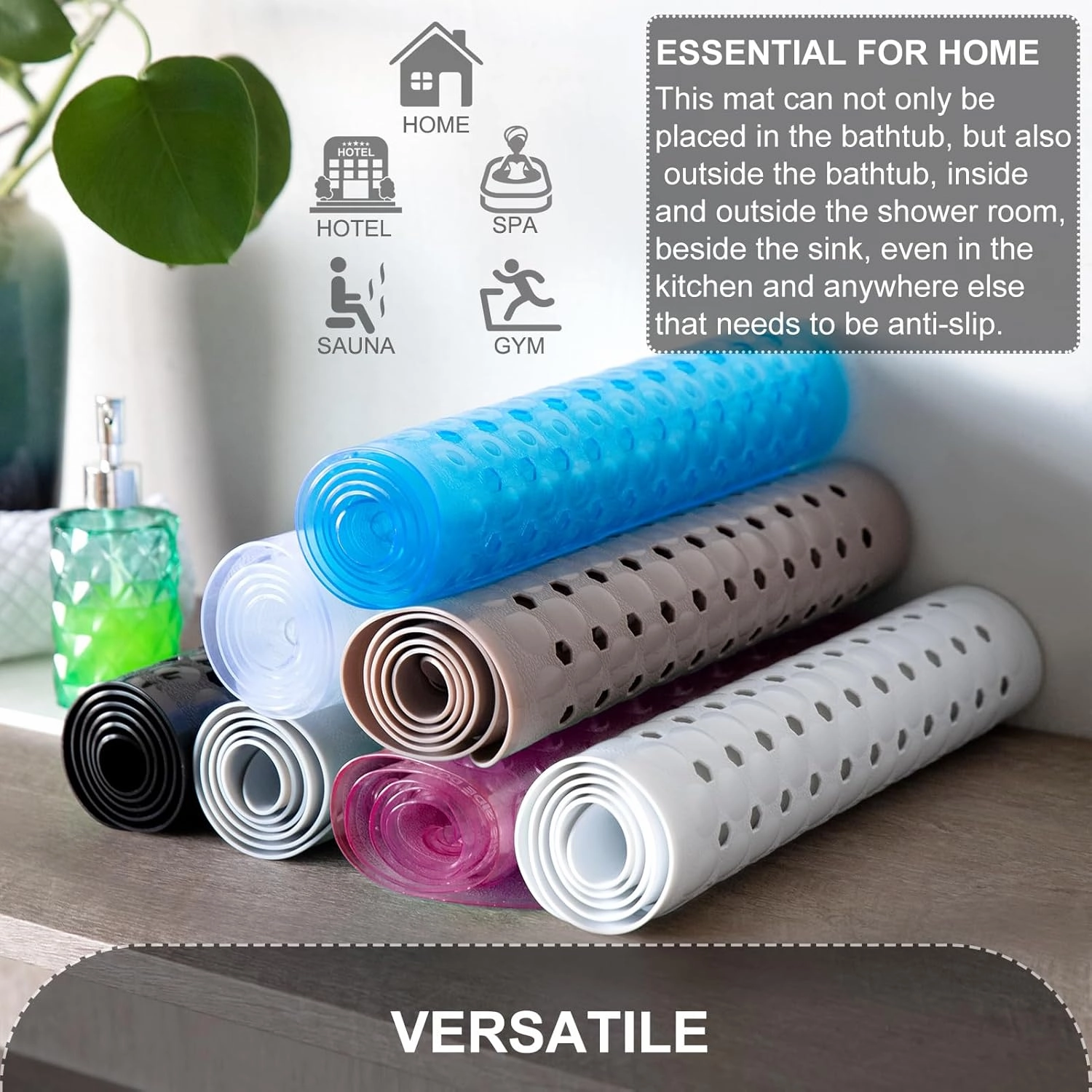 Bath Tub and Shower Mats, Non Slip 40 x 16 Inch Extra Long Bathtub Mat, Machine Washable Bathmat with Drain Holes, Suction Cups for Bathroom Floor, Clear