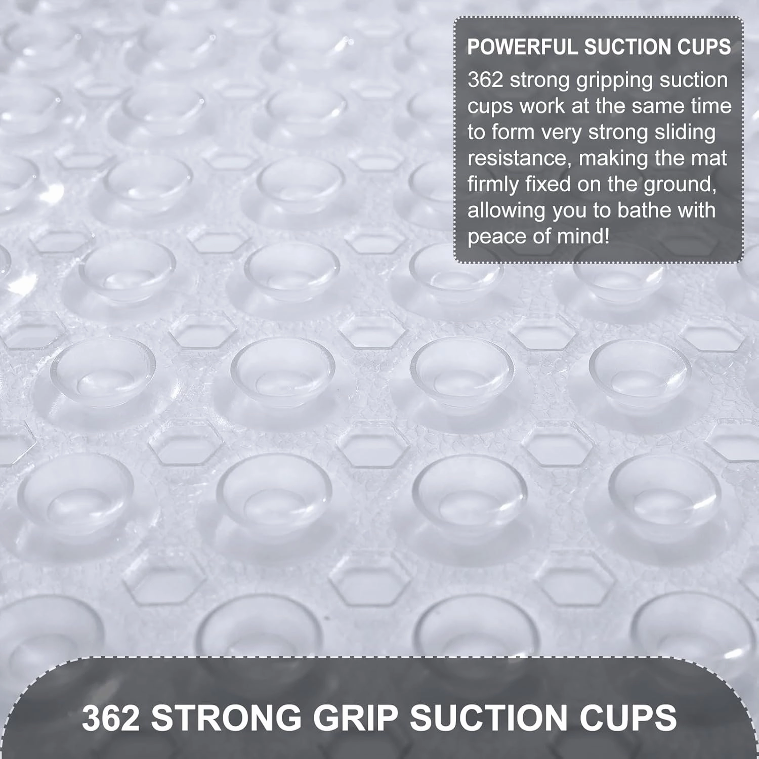 Bath Tub and Shower Mats, Non Slip 40 x 16 Inch Extra Long Bathtub Mat, Machine Washable Bathmat with Drain Holes, Suction Cups for Bathroom Floor, Clear