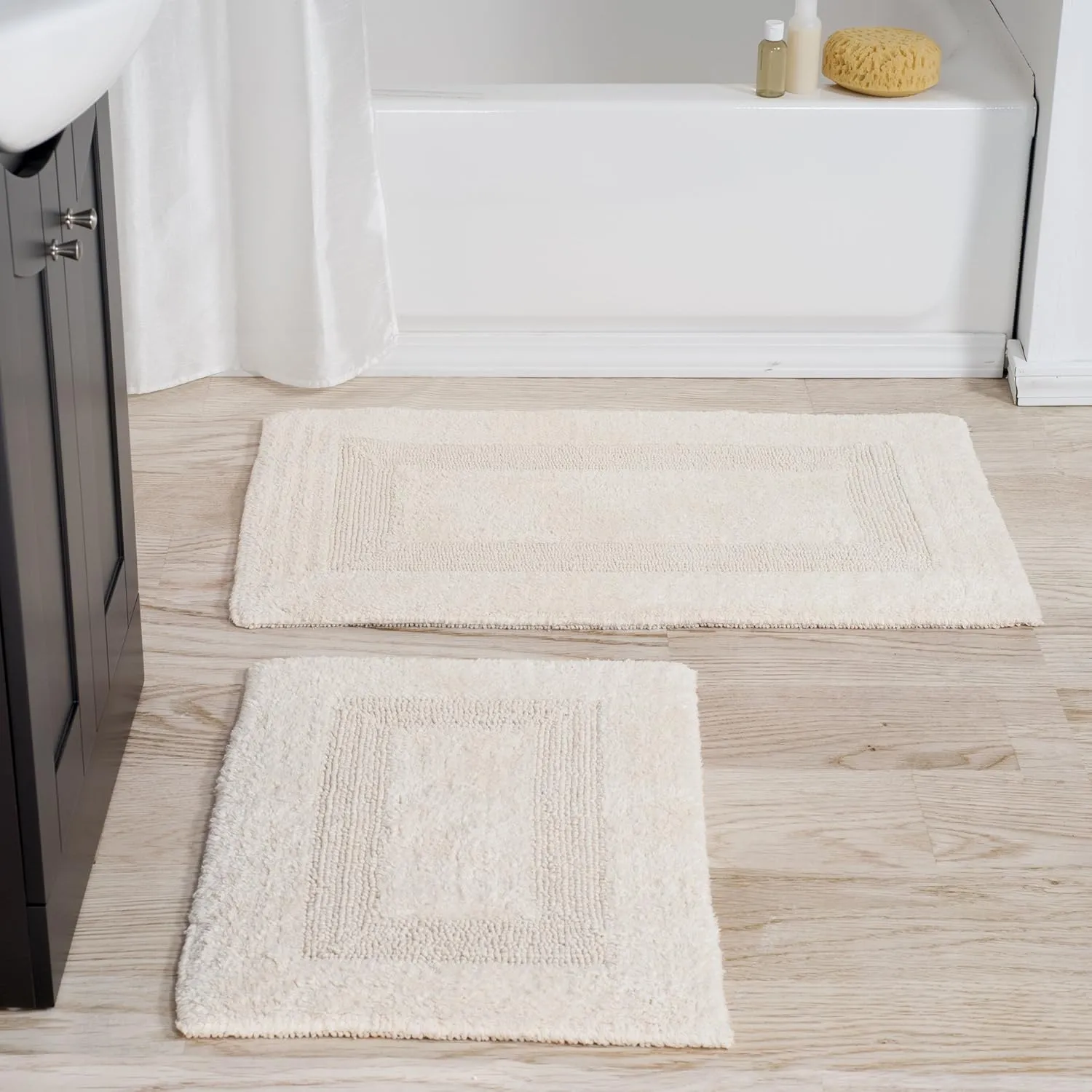 Bathroom Rugs - 2-Piece Cotton Bathroom Mat Set - Machine Washable Bath Mats for Washroom, Kitchen, or Laundry Room by Lavish Home (Ivory)