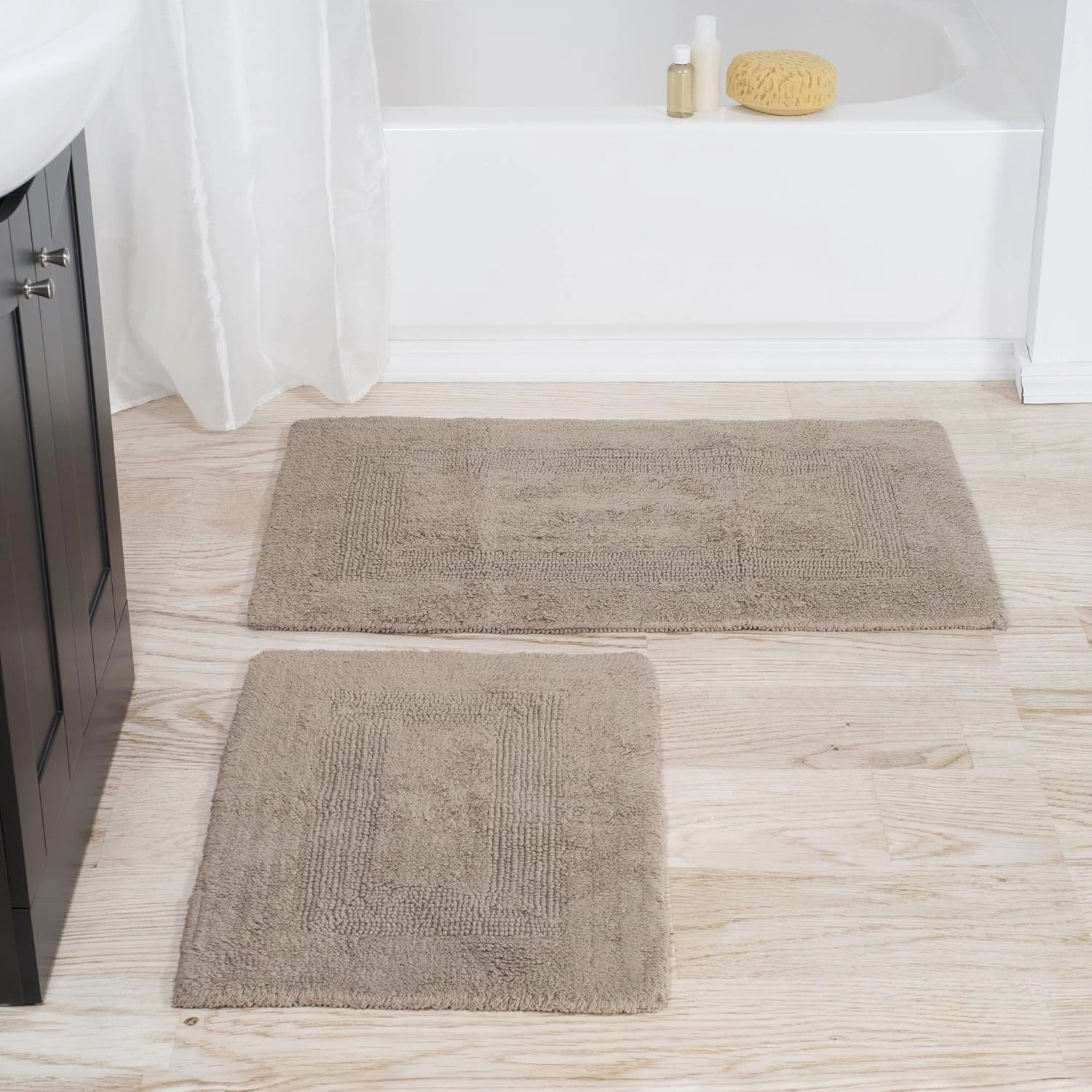 Bathroom Rugs - 2-Piece Cotton Bathroom Mat Set - Machine Washable Bath Mats for Washroom, Kitchen, or Laundry Room by Lavish Home (Taupe)