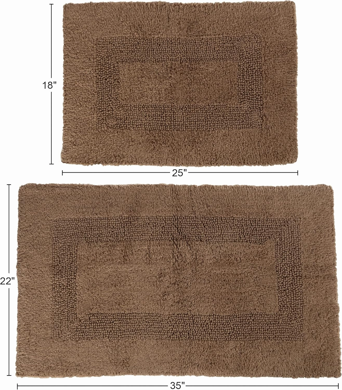 Bathroom Rugs - 2-Piece Cotton Bathroom Mat Set - Machine Washable Bath Mats for Washroom, Kitchen, or Laundry Room by Lavish Home (Taupe)