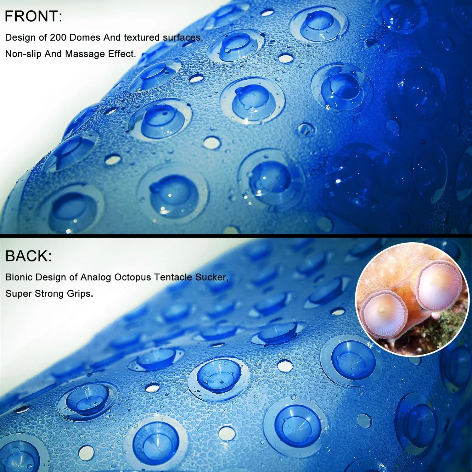 Bathtub Mats for Shower Tub, Extra Long Non-Slip 39 x 16 Inch Bath Mat with Drain Holes and Suction Cups, BathMat for Bathroom with Machine Washable (Clear Blue)