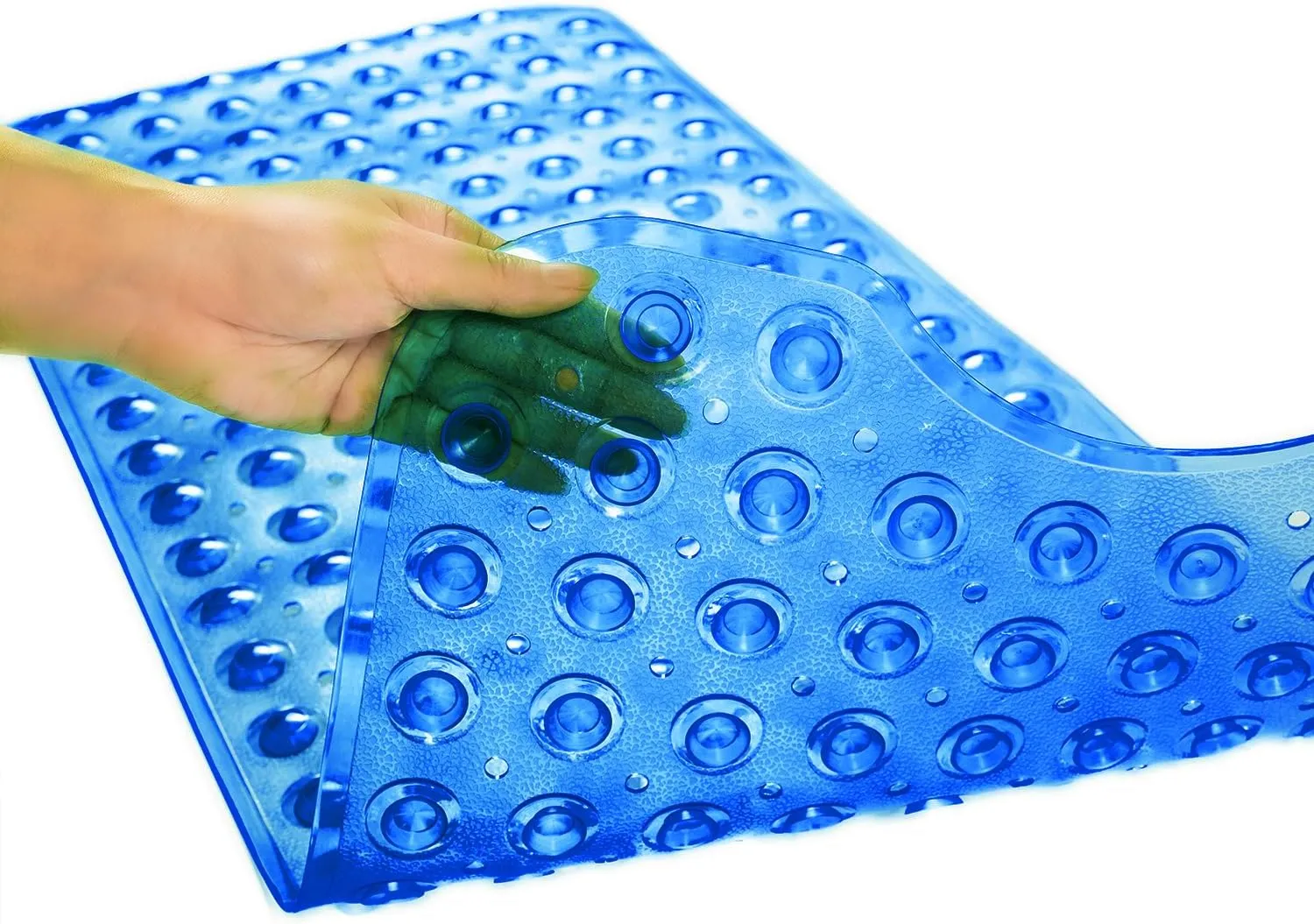 Bathtub Mats for Shower Tub, Extra Long Non-Slip 39 x 16 Inch Bath Mat with Drain Holes and Suction Cups, BathMat for Bathroom with Machine Washable (Clear Blue)