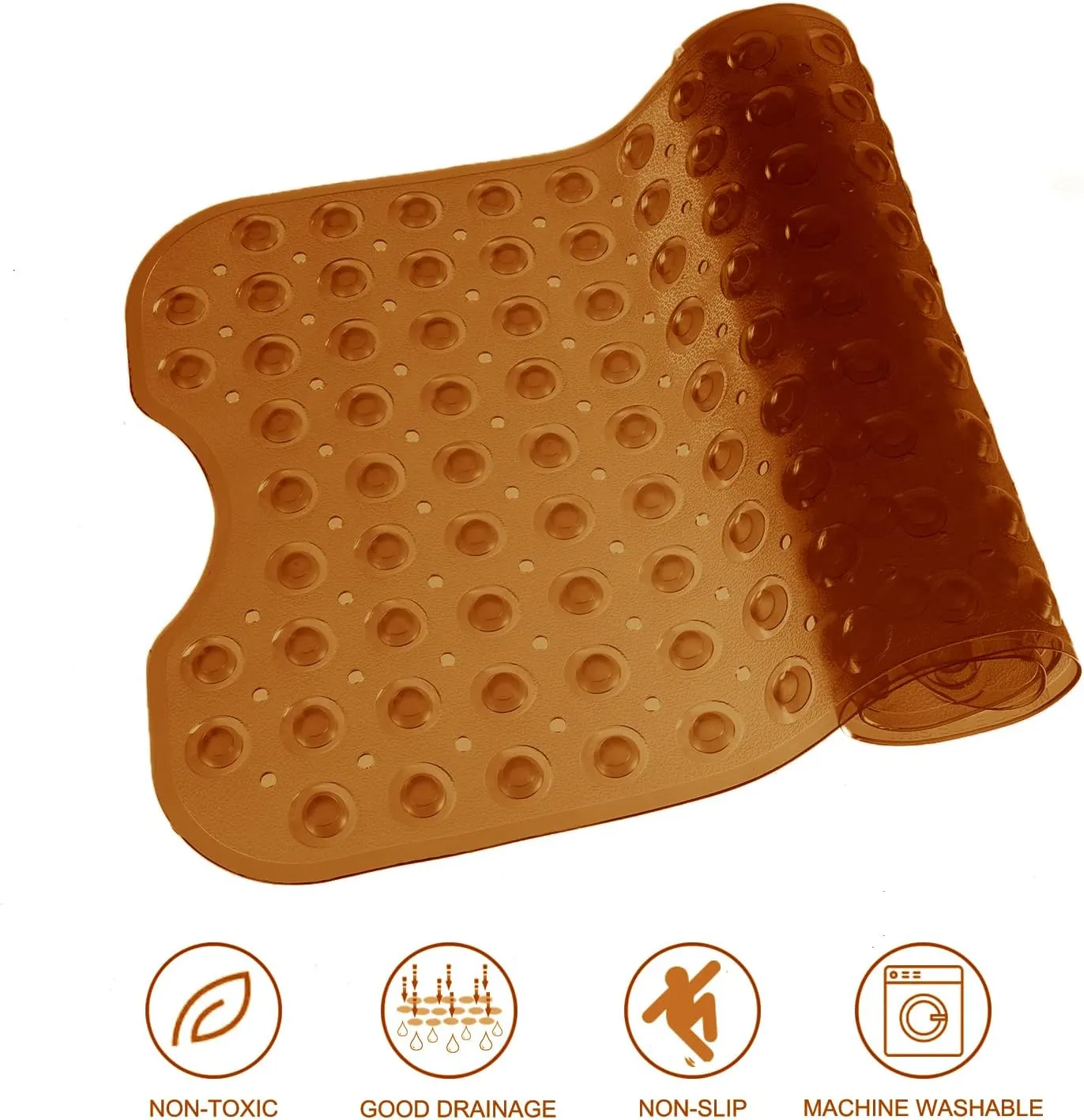 Bathtub Mats for Shower Tub, Extra Long Non-Slip 39 x 16 Inch Bath Mat with Drain Holes and Suction Cups, BathMat for Bathroom with Machine Washable (Clear Brown)
