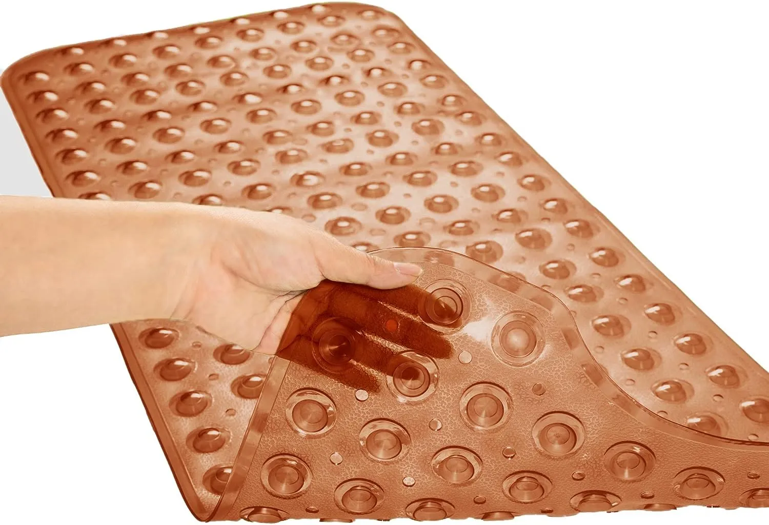 Bathtub Mats for Shower Tub, Extra Long Non-Slip 39 x 16 Inch Bath Mat with Drain Holes and Suction Cups, BathMat for Bathroom with Machine Washable (Clear Brown)