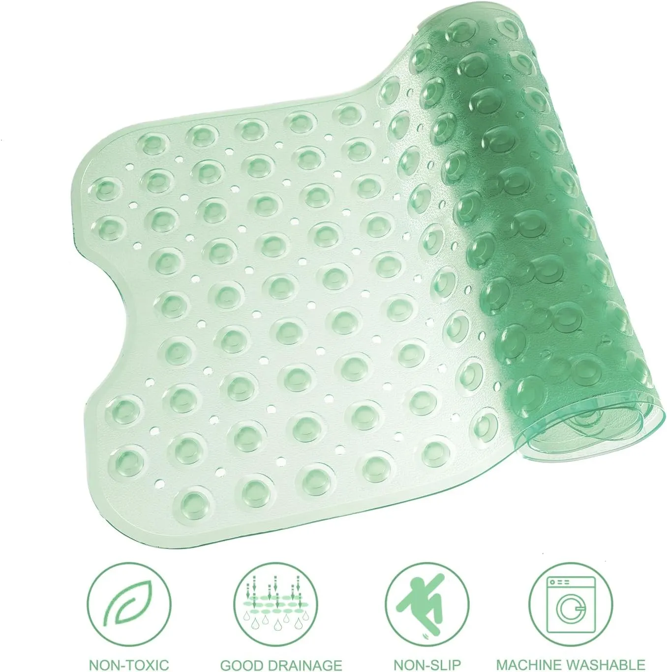Bathtub Mats for Shower Tub, Extra Long Non-Slip 39 x 16 Inch Bath Mat with Drain Holes and Suction Cups, BathMat for Bathroom with Machine Washable (Clear Green)