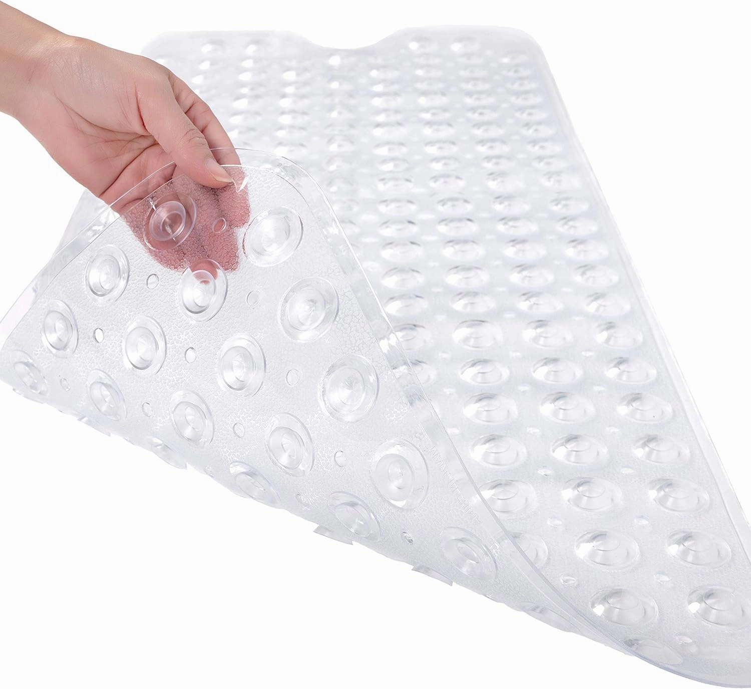 Bathtub Mats for Shower Tub, Extra Long Non-Slip 39 x 16 Inch Bath Mat with Drain Holes and Suction Cups, BathMat for Bathroom with Machine Washable (Clear)