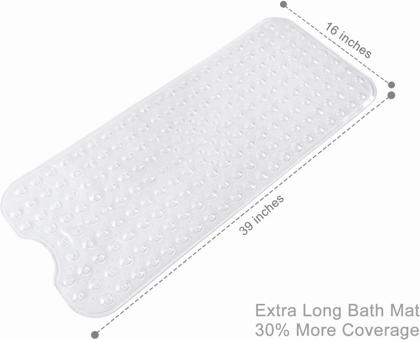 Bathtub Mats for Shower Tub, Extra Long Non-Slip 39 x 16 Inch Bath Mat with Drain Holes and Suction Cups, BathMat for Bathroom with Machine Washable (Clear)