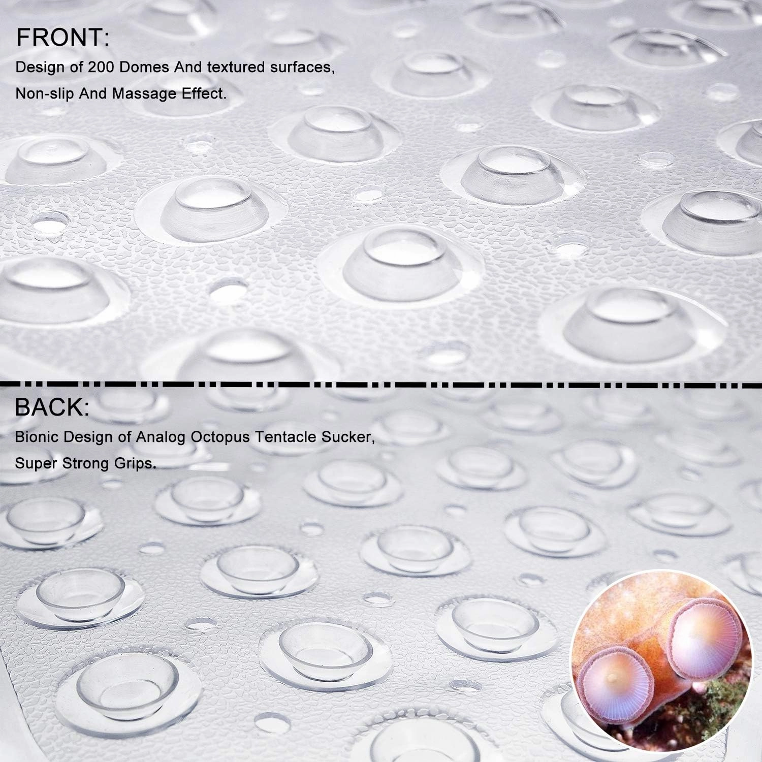 Bathtub Mats for Shower Tub, Extra Long Non-Slip 39 x 16 Inch Bath Mat with Drain Holes and Suction Cups, BathMat for Bathroom with Machine Washable (Clear)
