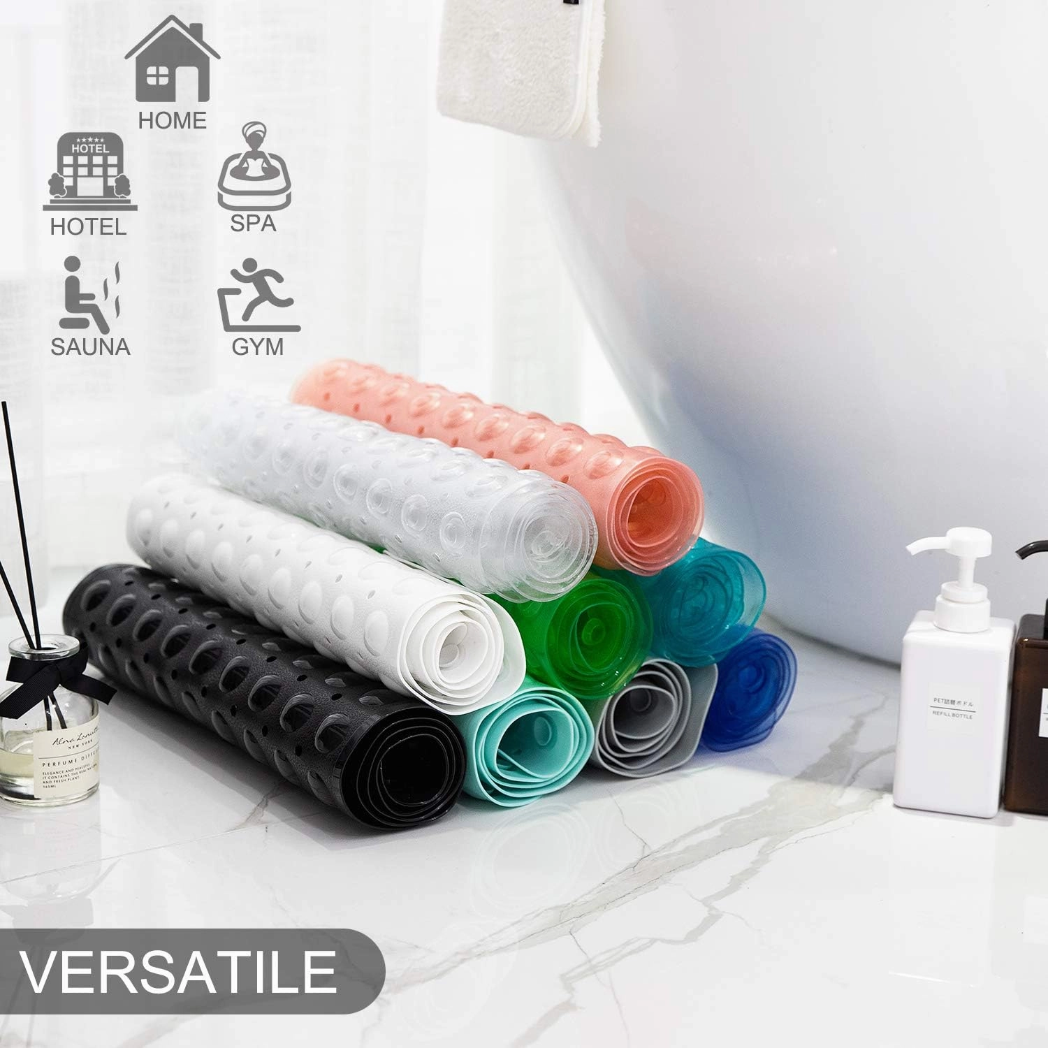 Bathtub Mats for Shower Tub, Extra Long Non-Slip 39 x 16 Inch Bath Mat with Drain Holes and Suction Cups, BathMat for Bathroom with Machine Washable (Clear)