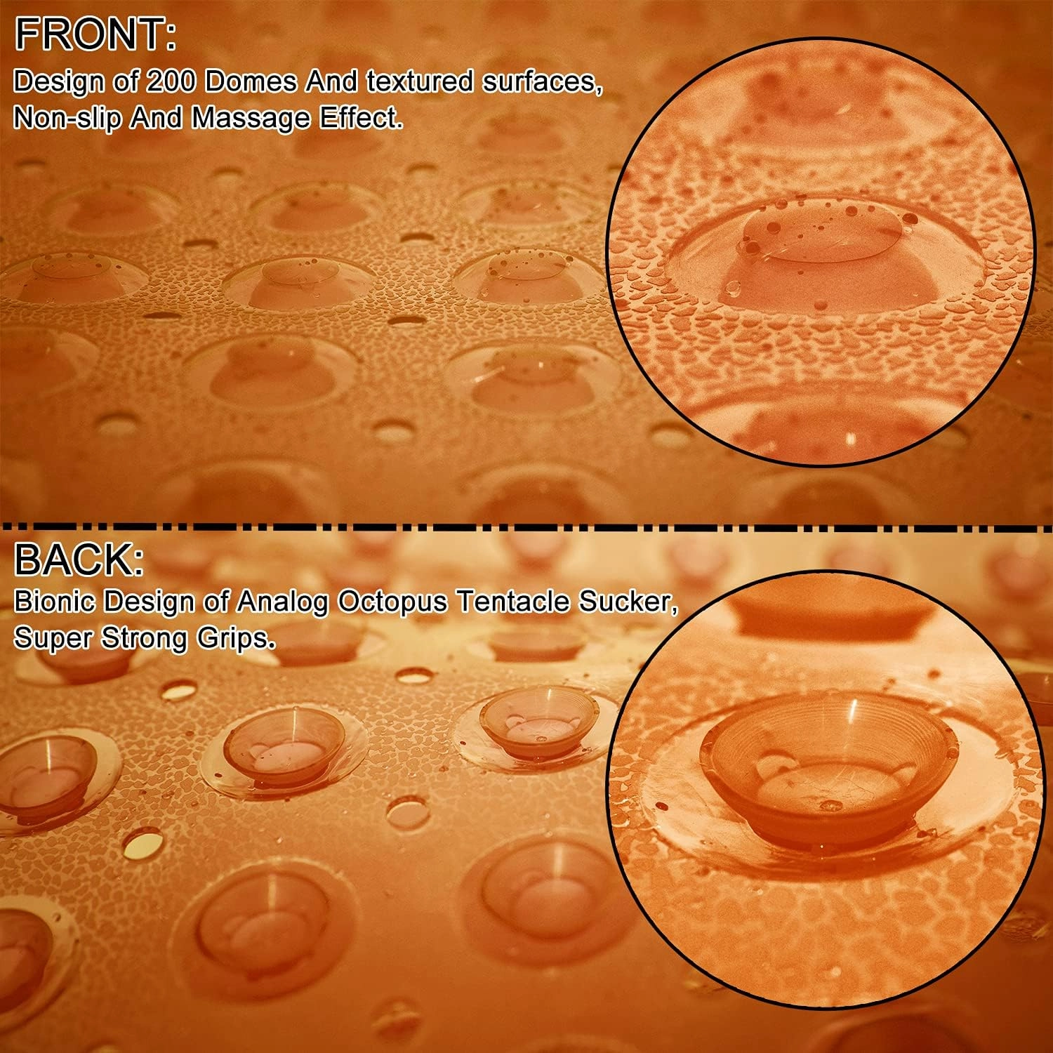 Bathtub Mats for Shower Tub, Extra Long Non-Slip 39 x 16 Inch Bath Mat with Drain Holes and Suction Cups, BathMat for Bathroom with Machine Washable (Clear Brown)
