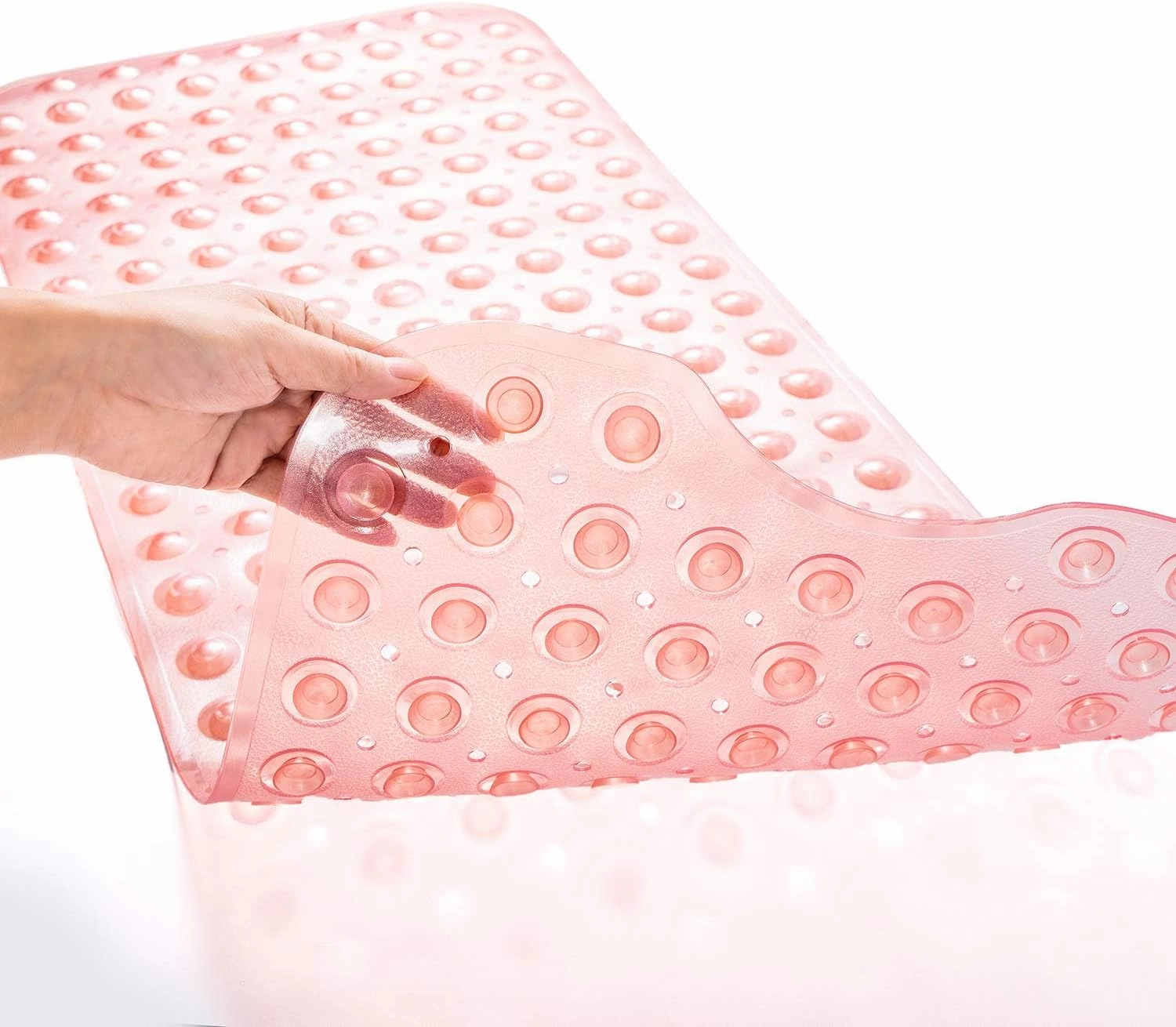 Bathtub Mats for Shower Tub, Extra Long Non-Slip 39 x 16 Inch Bath Mat with Drain Holes and Suction Cups, BathMat for Bathroom with Machine Washable (Clear Coral Pink)