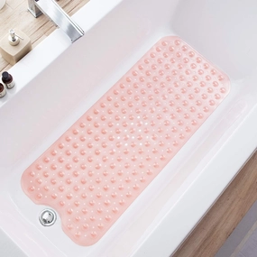 Bathtub Mats for Shower Tub, Extra Long Non-Slip 39 x 16 Inch Bath Mat with Drain Holes and Suction Cups, BathMat for Bathroom with Machine Washable (Clear Coral Pink)