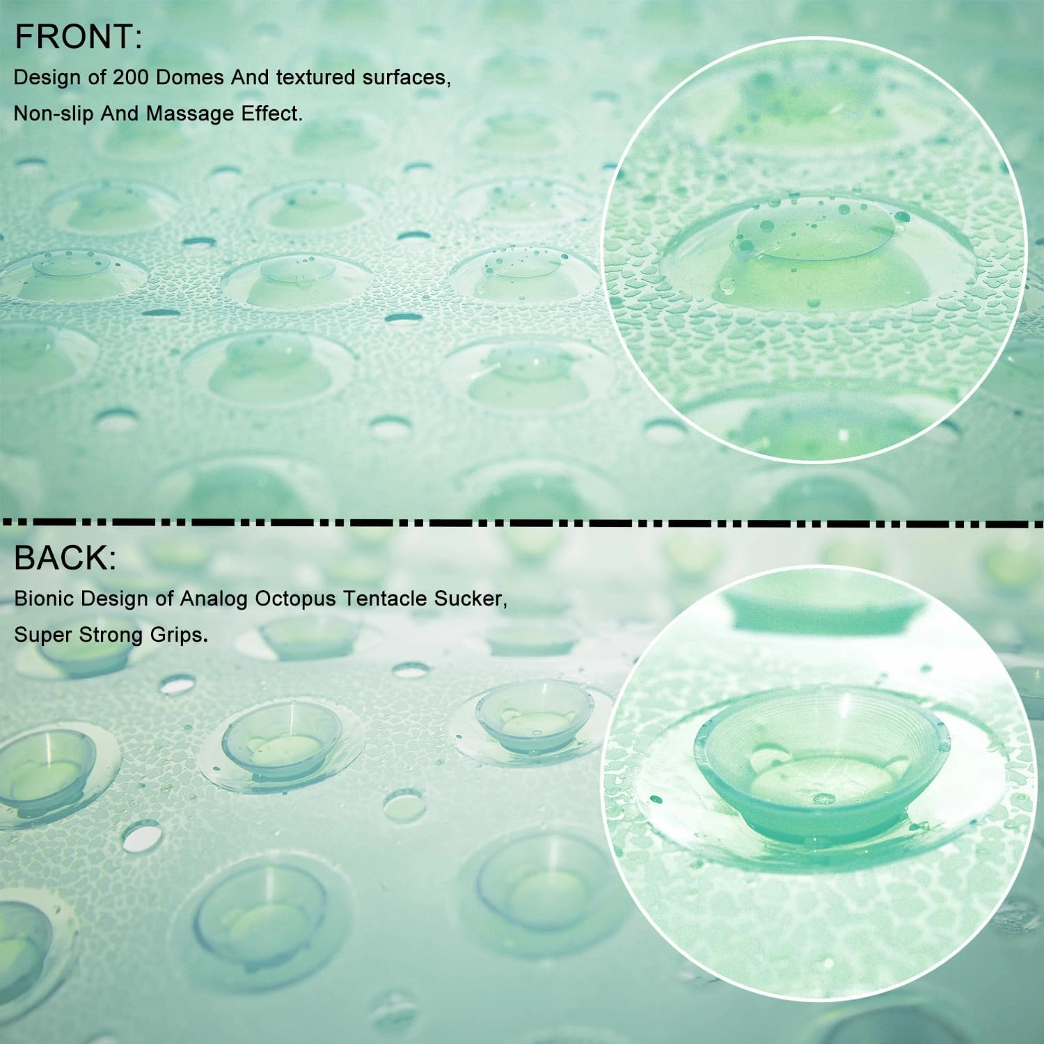 Bathtub Mats for Shower Tub, Extra Long Non-Slip 39 x 16 Inch Bath Mat with Drain Holes and Suction Cups, BathMat for Bathroom with Machine Washable (Clear Green)