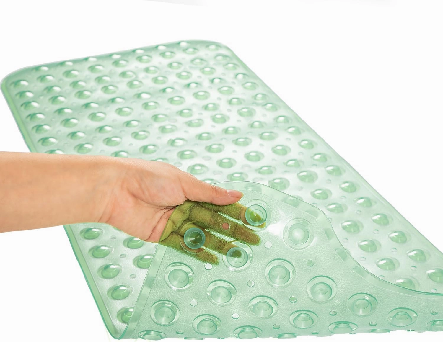 Bathtub Mats for Shower Tub, Extra Long Non-Slip 39 x 16 Inch Bath Mat with Drain Holes and Suction Cups, BathMat for Bathroom with Machine Washable (Clear Green)