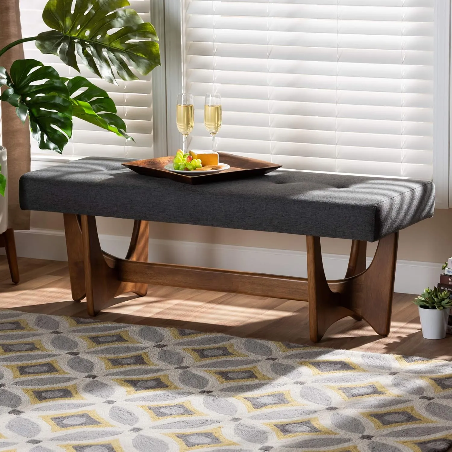 Baxton Studio Benches, One Size, Dark Grey/Walnut