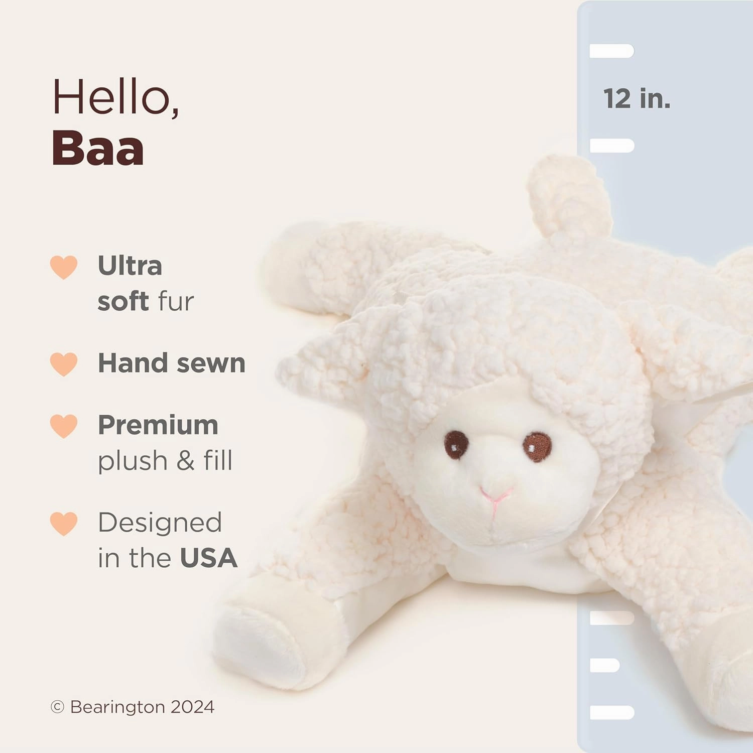 Bearington Collection Baa Stuffed Animal Lamb, 12" Creamy White Baby Lamb Plush - Sheep Stuffed Animal - Sheep Toy