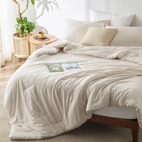 Bedsure King Size Comforter Set - Beige Soft Bedding for All Seasons, Cationic Dyed Bed Set, 3 Pieces, 1 King Size Comforter (104"x90") and 2 Pillow Shams (20"x36" 2")