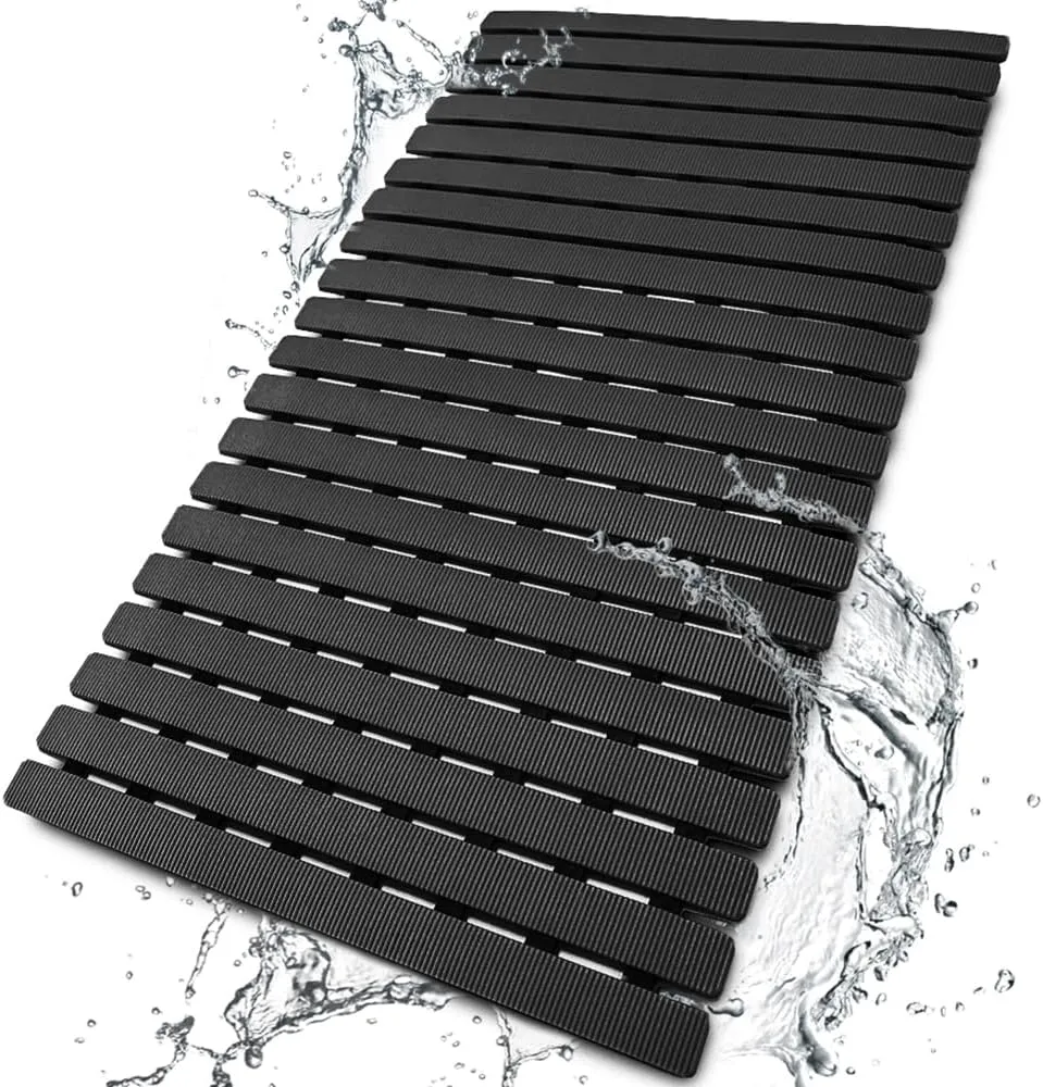 BEMISO Shower Mat Non Slip Bathtub Mat with Suction Cups and Drain Holes 27.5 x15.7 Inch Bath Mat for Tub & Shower.Easy Dry,Easy to Cut,Eco-Friendly