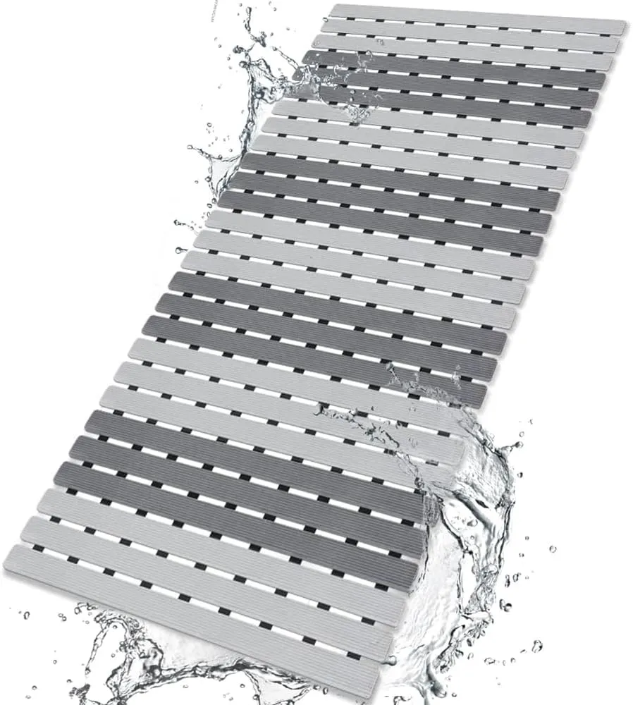 BEMISO Shower Mat Non Slip Bathtub Mat with Suction Cups and Drain Holes 37.4 x15.7 Inch Bath Mat for Tub & Shower.Easy Dry,Easy to Cut,Eco-Friendly