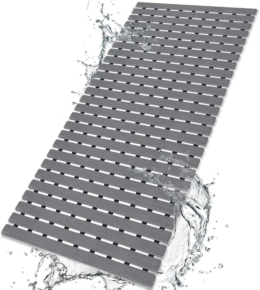 BEMISO Shower Mat Non Slip Bathtub Mat with Suction Cups and Drain Holes 37.4 x15.7 Inch Bath Mat for Tub & Shower.Easy Dry,Easy to Cut,Eco-Friendly