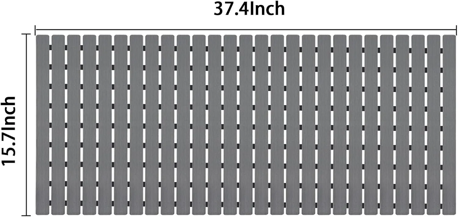 BEMISO Shower Mat Non Slip Bathtub Mat with Suction Cups and Drain Holes 37.4 x15.7 Inch Bath Mat for Tub & Shower.Easy Dry,Easy to Cut,Eco-Friendly