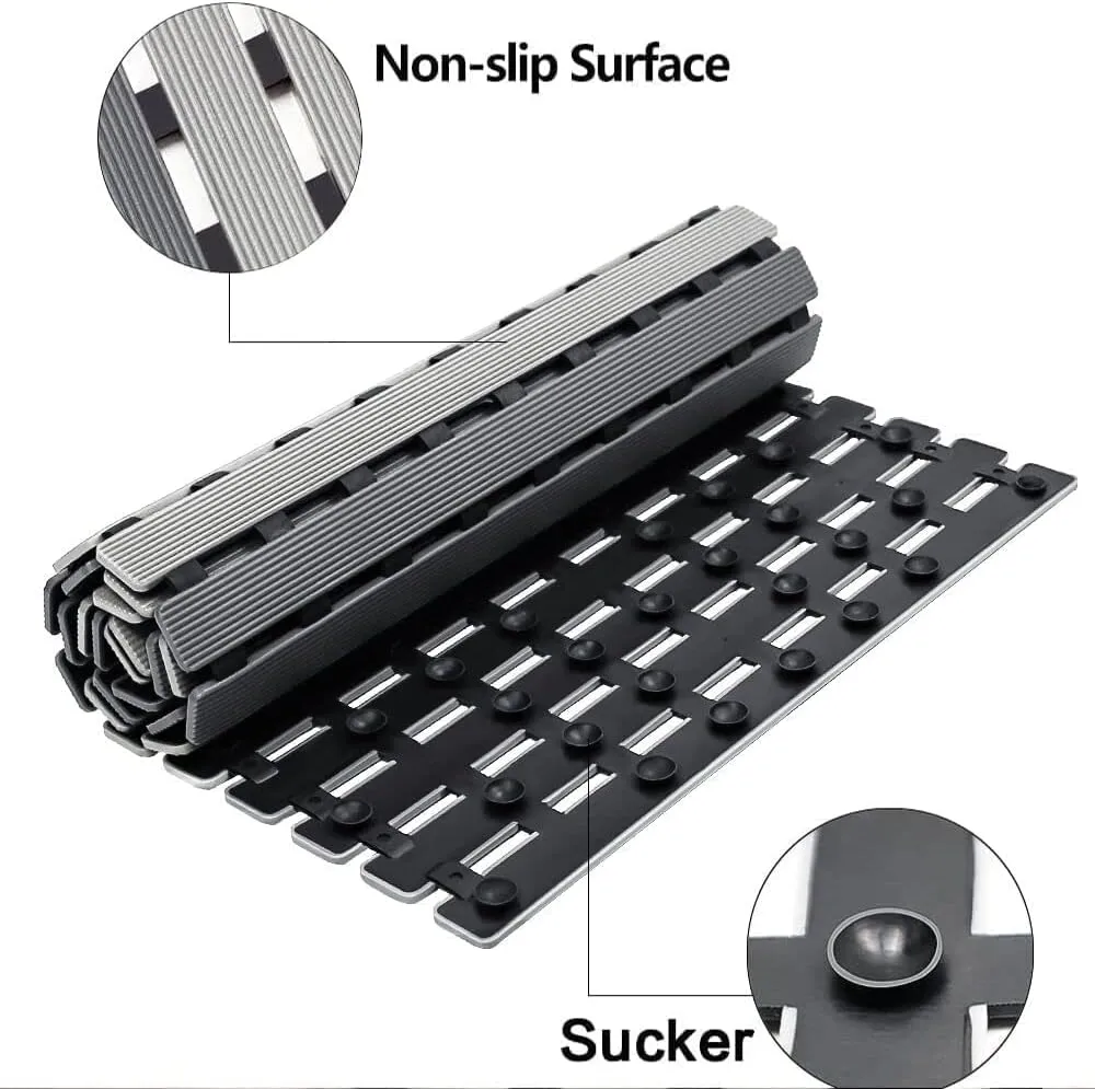 BEMISO Shower Mat Non Slip Bathtub Mat with Suction Cups and Drain Holes 37.4 x15.7 Inch Bath Mat for Tub & Shower.Easy Dry,Easy to Cut,Eco-Friendly