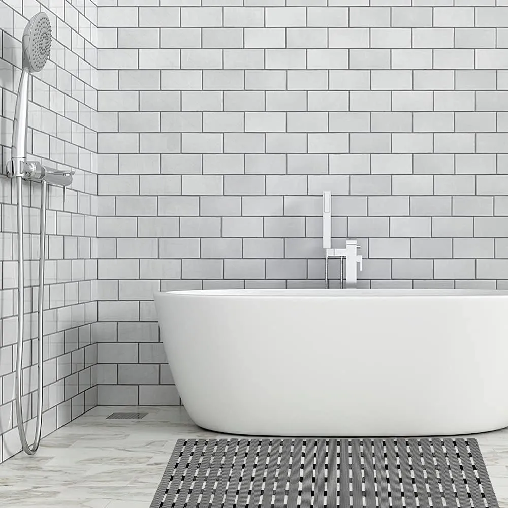 BEMISO Shower Mat Non Slip Bathtub Mat with Suction Cups and Drain Holes 37.4 x15.7 Inch Bath Mat for Tub & Shower.Easy Dry,Easy to Cut,Eco-Friendly