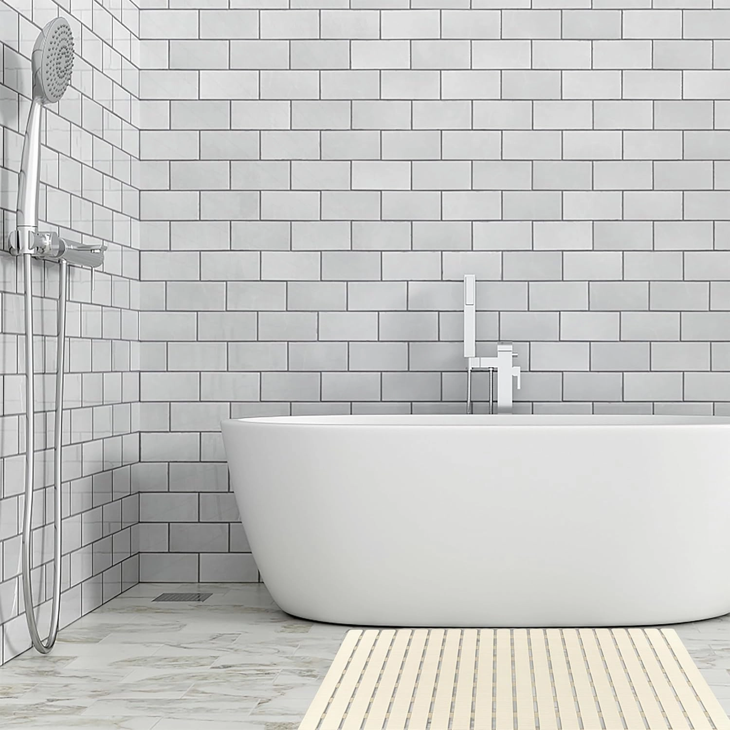 BEMISO Shower Mat Non Slip Bathtub Mat with Suction Cups and Drain Holes 27.5 x15.7 Inch Bath Mat for Tub & Shower.Easy Dry,Easy to Cut,Eco-Friendly