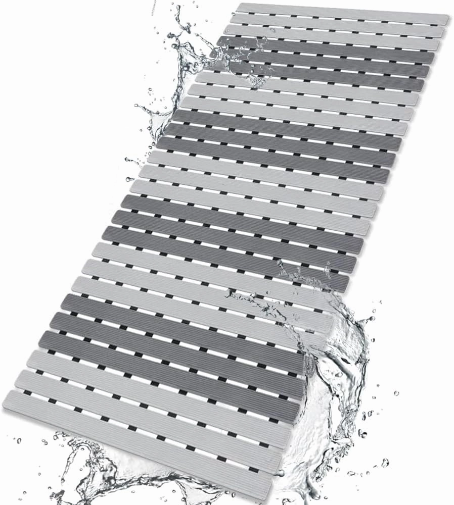 BEMISO Shower Mat Non Slip Bathtub Mat with Suction Cups and Drain Holes 37.4 x15.7 Inch Bath Mat for Tub & Shower.Easy Dry,Easy to Cut,Eco-Friendly