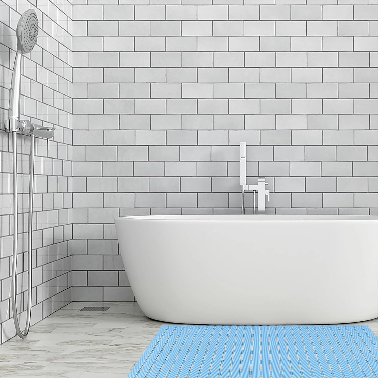 BEMISO Shower Mat Non Slip Bathtub Mat with Suction Cups and Drain Holes 37.4 x15.7 Inch Bath Mat for Tub & Shower.Easy Dry,Easy to Cut,Eco-Friendly