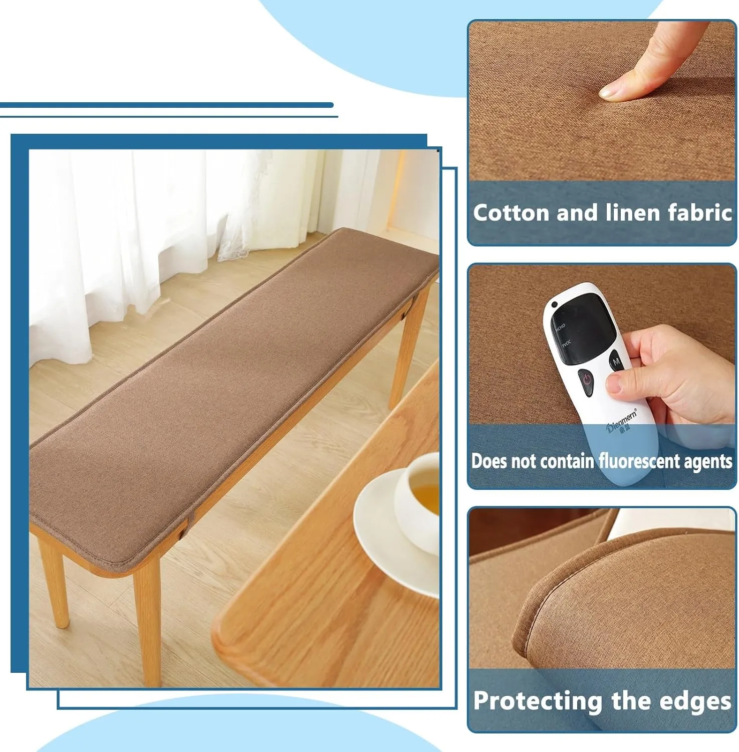 Bench Cushions for Indoor Furniture 40/48/60 x 14/15/17/11 inch Rectangular Non Slip Outdoor Bench Cushion pad for Deck Chair Swings Bench Cushion(Blue,13x59inch)