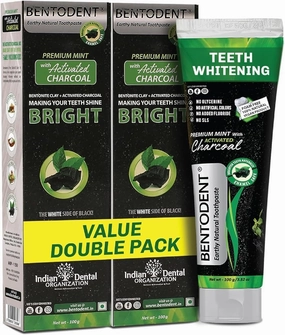 Bento.dent Toothpaste - Teeth Whitening Products | Activated Charcoal Mint Teeth Whitening Toothpaste | Enamel Safe, Natural | Foam Free, Fluoride Free - (Pack of 2)