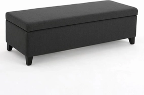 Benzara Harry Storage Ottoman Bench, 51 Inch Classic Dark Gray, Solid Wood, Birch Wood and Fabric