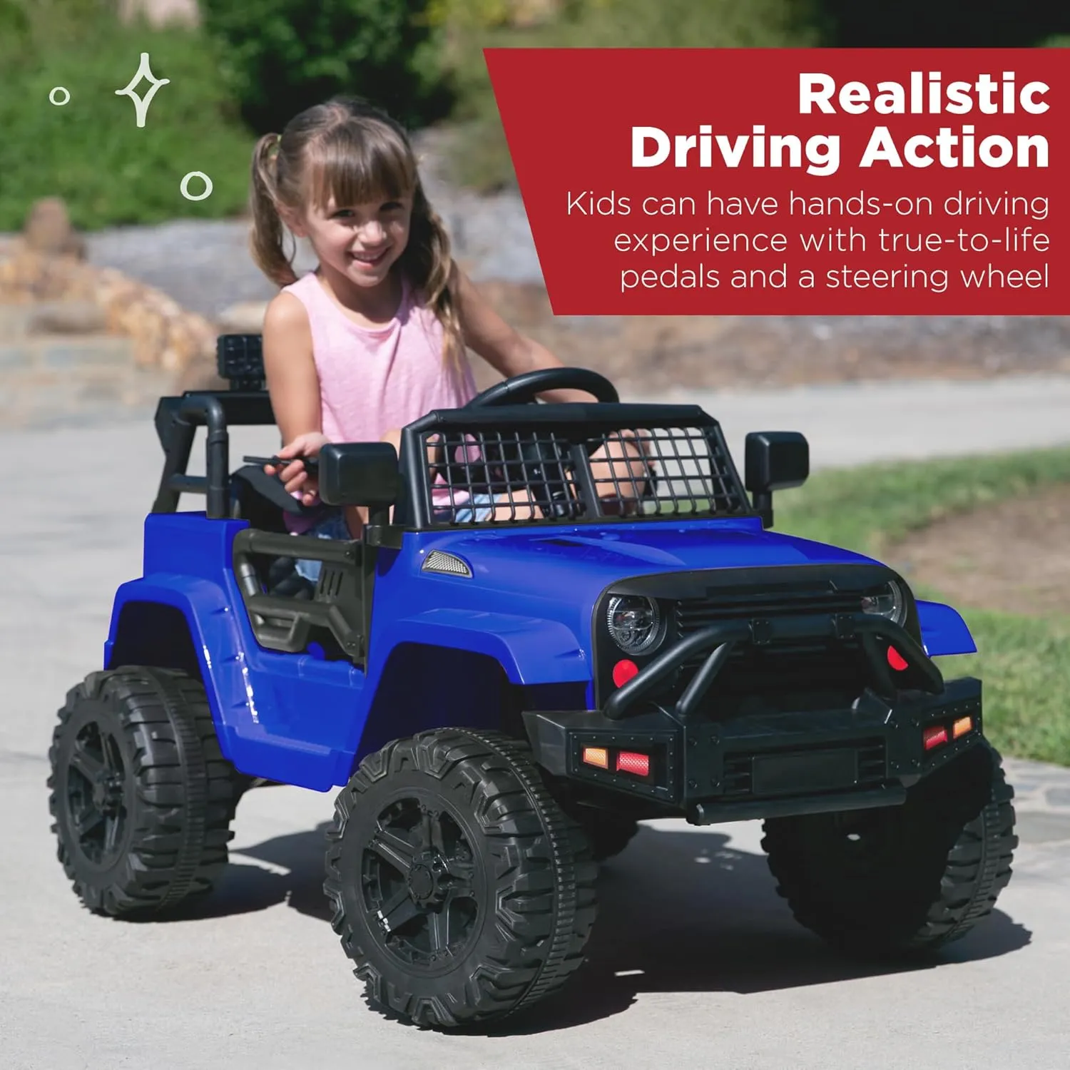 Best Choice Products 12V Kids Ride On Truck Car w/Parent Remote Control, Spring Suspension, LED Lights, AUX Port - Blue