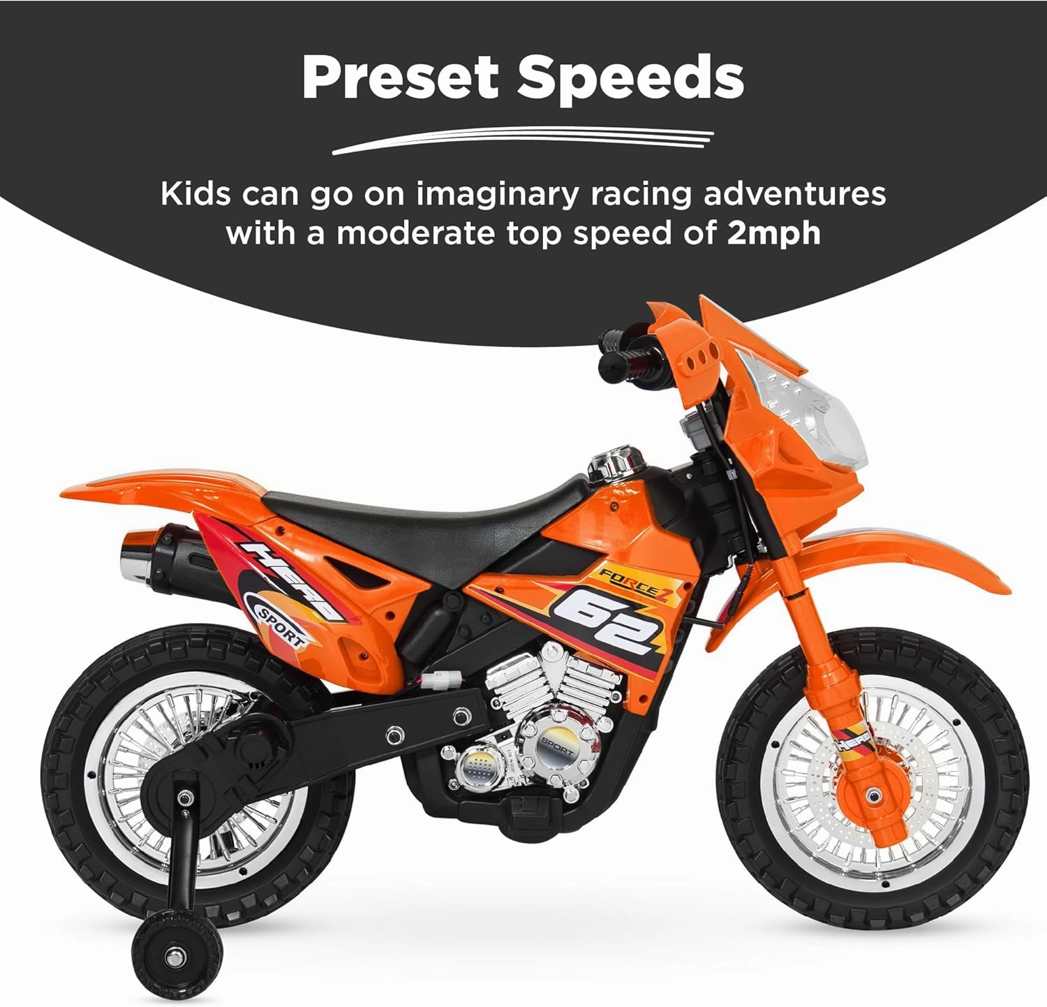 Best Choice Products Kids 6V Ride On Motorcycle w/Treaded Tires, Working Headlights, 2mph Top Speed, Training Wheels, Realistic Sounds, Music, Battery Charger - Orange