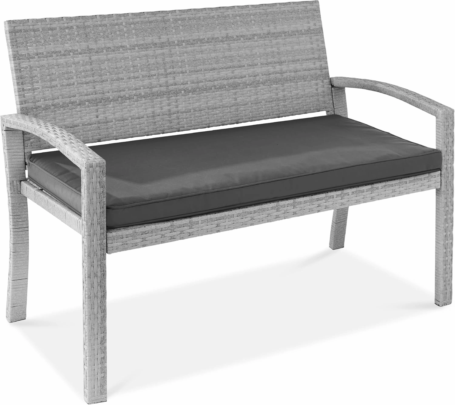 Best Choice Products Outdoor Bench 2-Person Wicker Garden Patio Benches Seating Furniture for Backyard, Porch w/Seat Cushion, 700lb Capacity - Gray/Gray