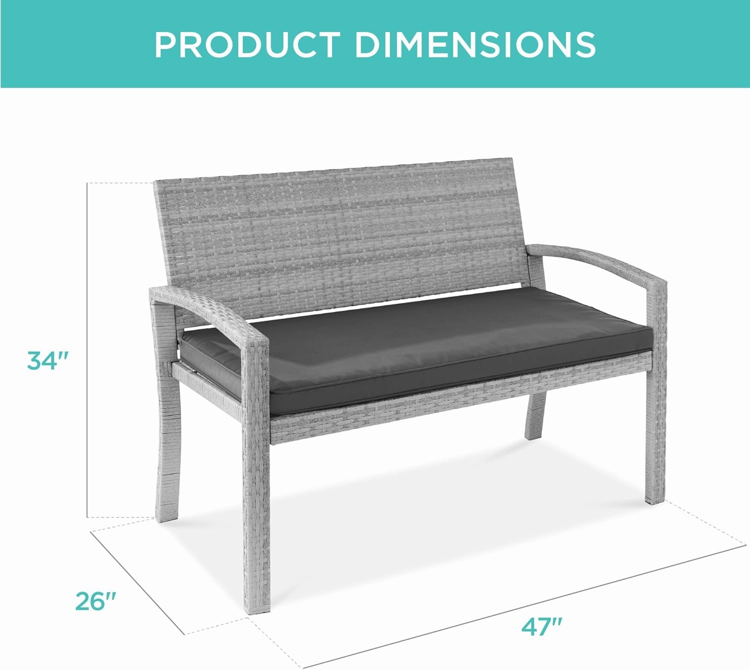 Best Choice Products Outdoor Bench 2-Person Wicker Garden Patio Benches Seating Furniture for Backyard, Porch w/Seat Cushion, 700lb Capacity - Gray/Gray