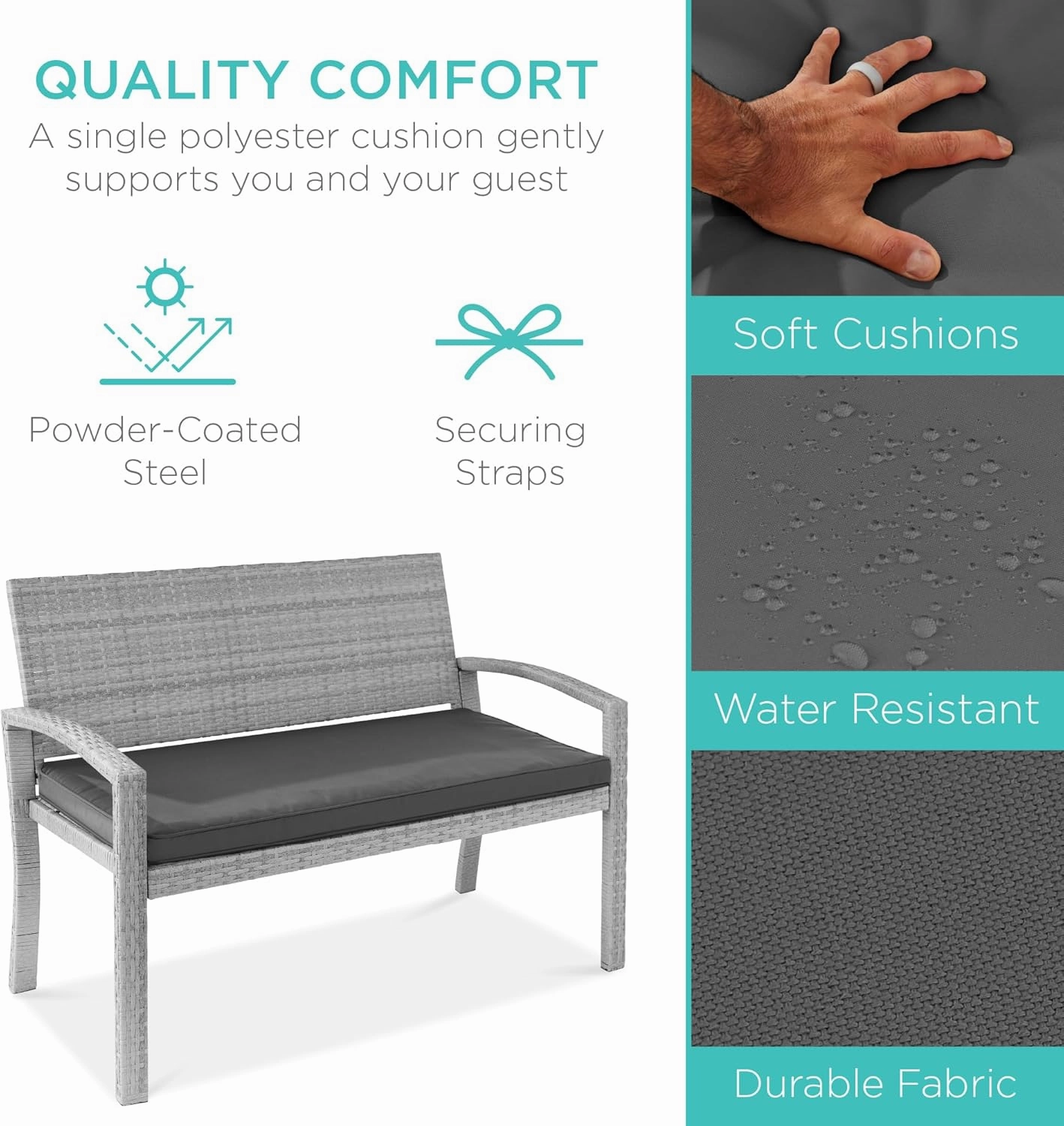 Best Choice Products Outdoor Bench 2-Person Wicker Garden Patio Benches Seating Furniture for Backyard, Porch w/Seat Cushion, 700lb Capacity - Gray/Gray