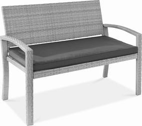Best Choice Products Outdoor Bench 2-Person Wicker Garden Patio Benches Seating Furniture for Backyard, Porch w/Seat Cushion, 700lb Capacity - Gray/Gray