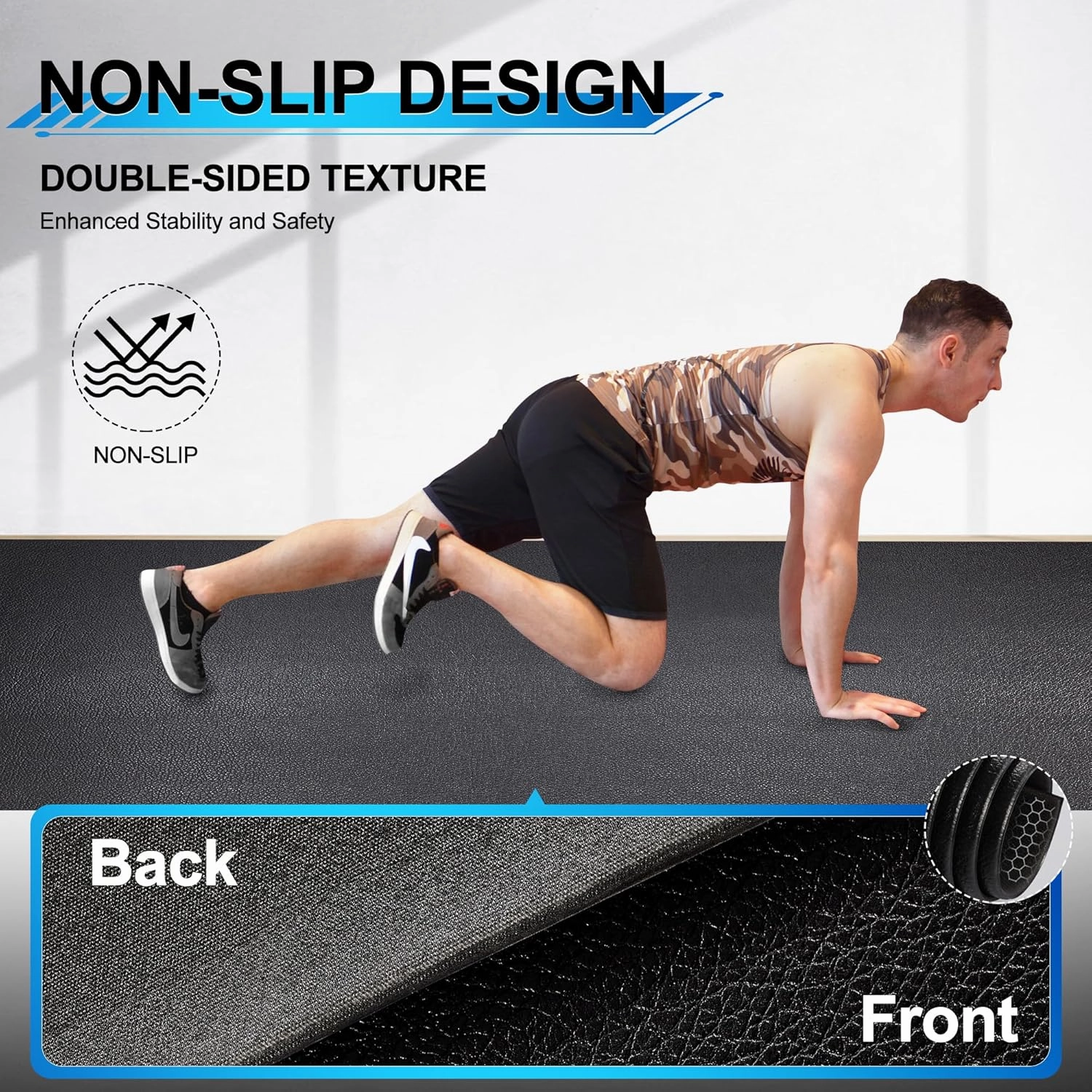 BesWin Large Exercise Mat 8'x4'x6mm/8mm, Extra Thick Workout Mats for Home Gym Flooring, High Density Non-Slip Gym Mats Fitness Mat for Cardio, Weights, Jump Rope, Fitness-Use With or Without Shoes