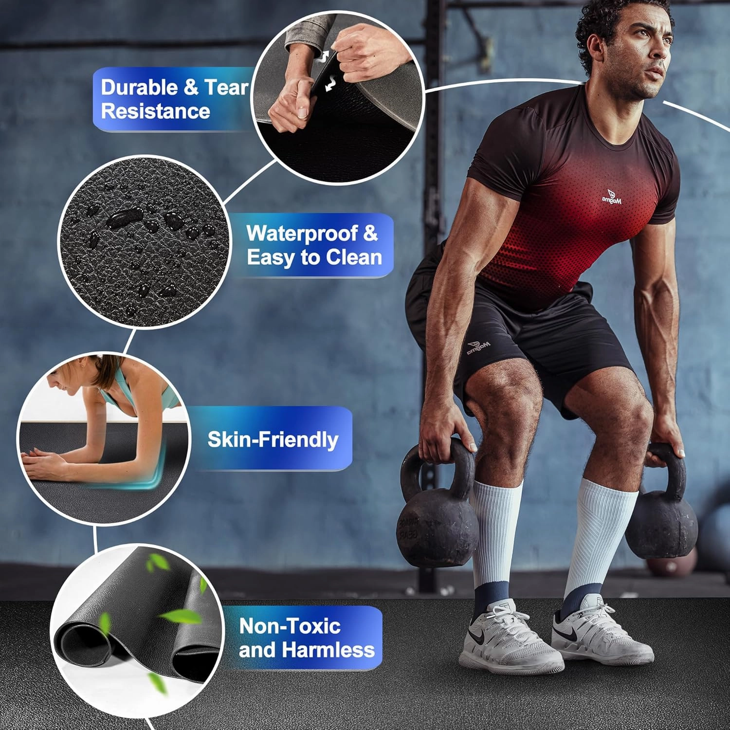 BesWin Large Exercise Mat 8'x4'x6mm/8mm, Extra Thick Workout Mats for Home Gym Flooring, High Density Non-Slip Gym Mats Fitness Mat for Cardio, Weights, Jump Rope, Fitness-Use With or Without Shoes